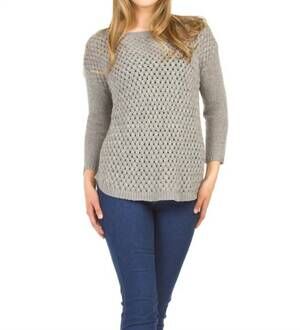 NEW PAPILLON basket weave shirt hem sweater in grey